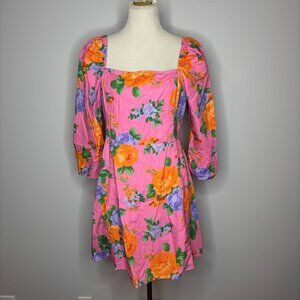 Miss Selfridge - Pink Floral Puff Sleeve Mini Dress